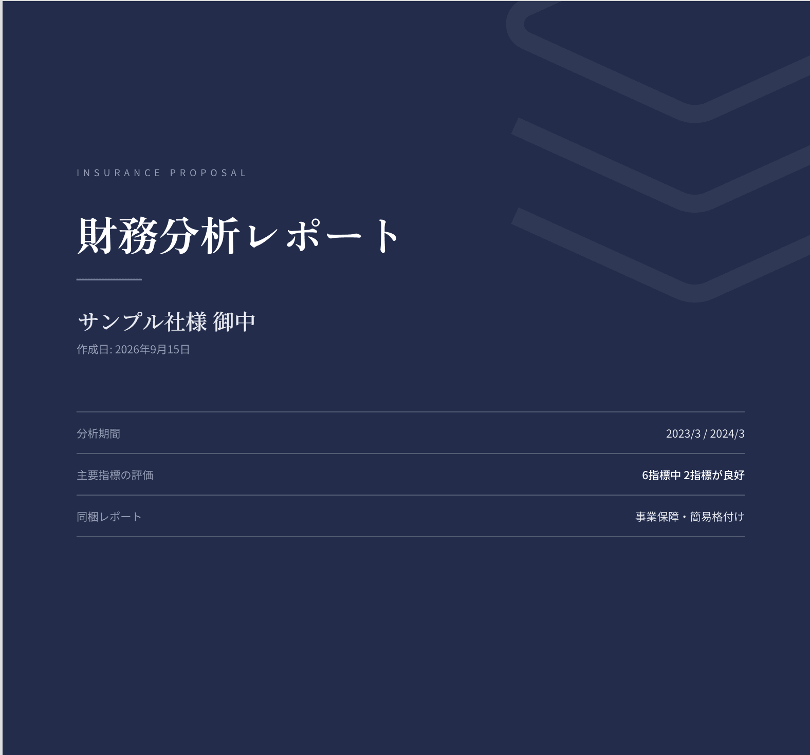 財務分析レポートの表紙（PDF出力例）