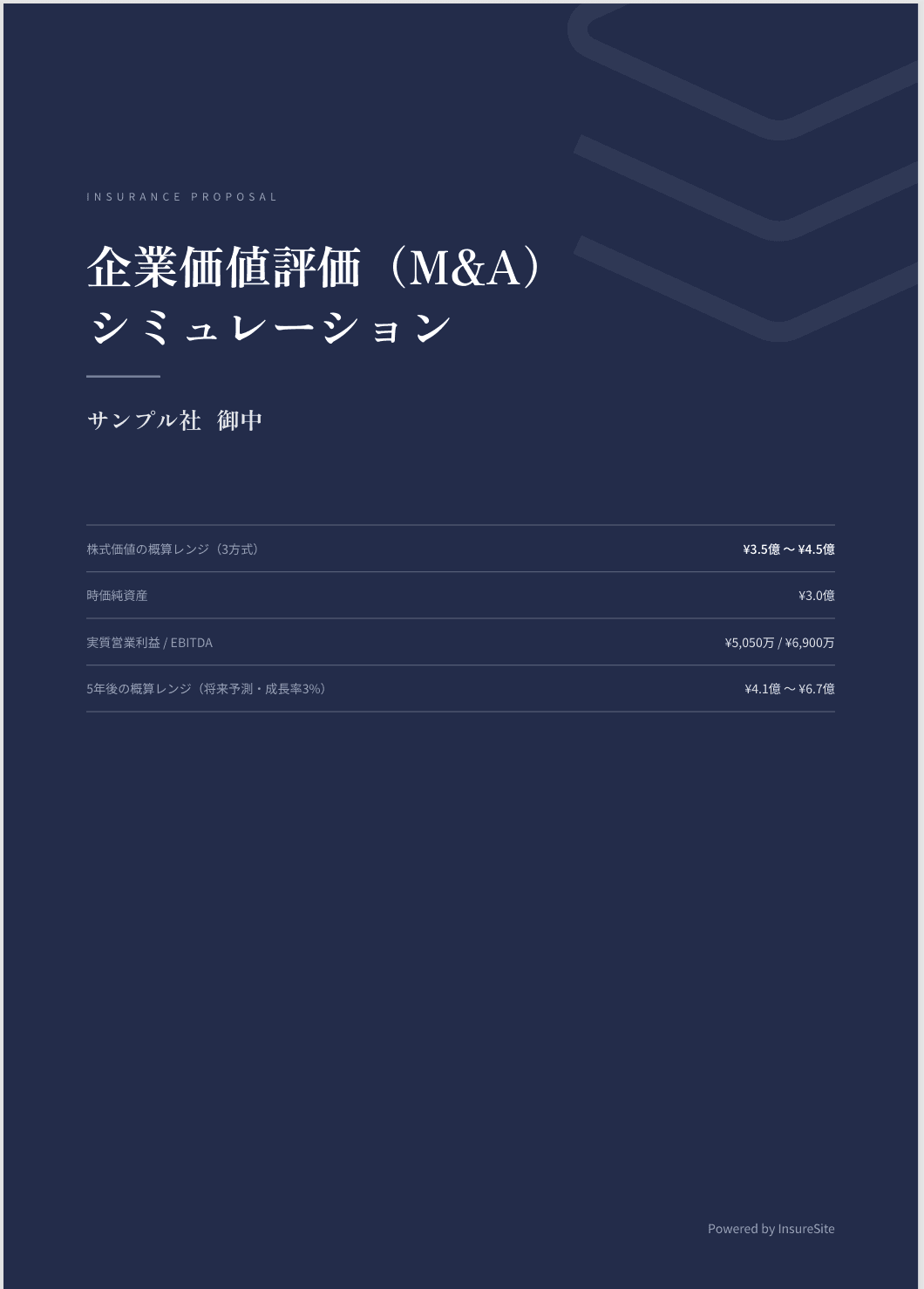 企業価値評価（M&A）シミュレーションの表紙（PDF出力例）